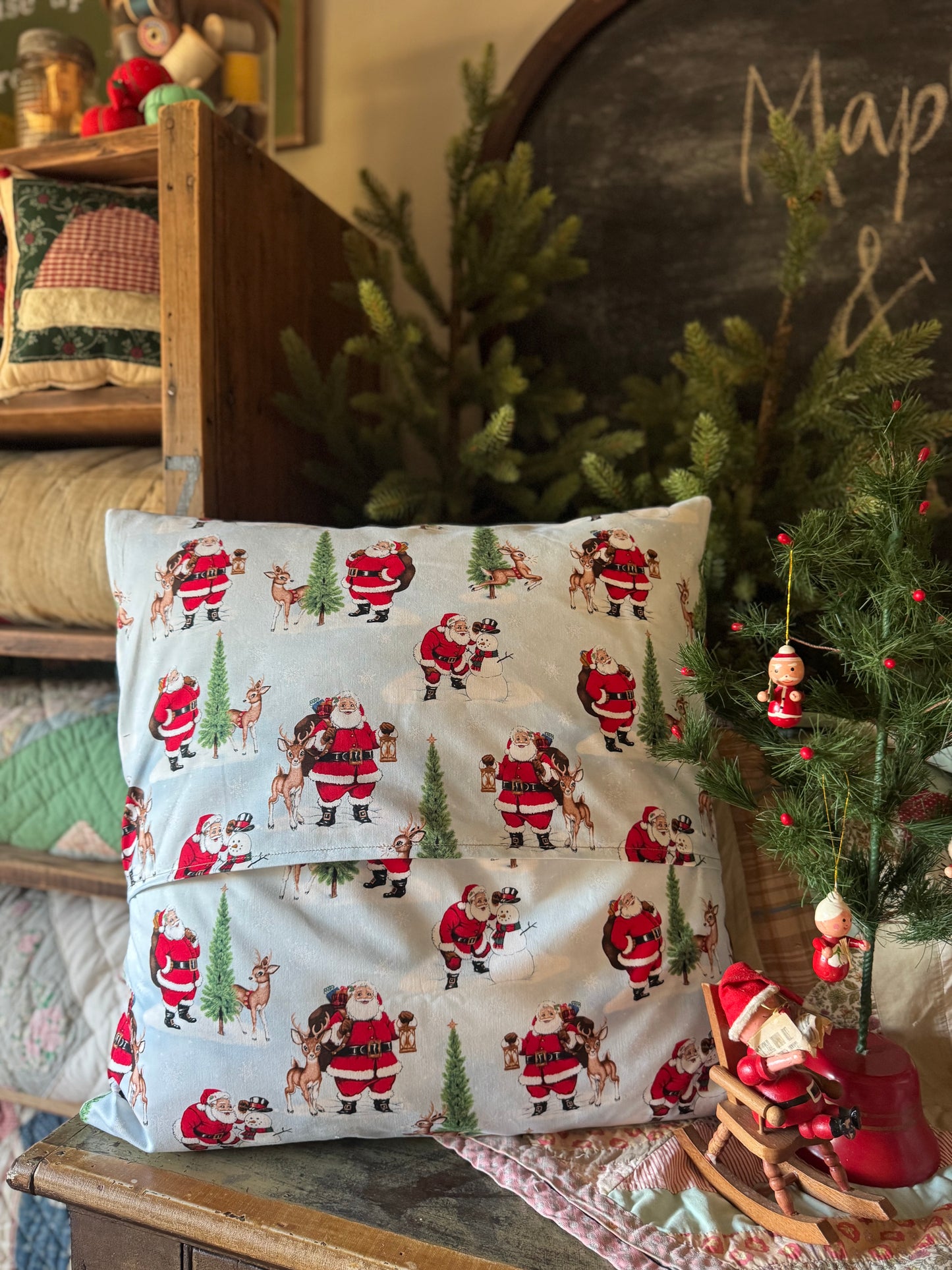 Vintage Needlepoint Santa Pillow Cover