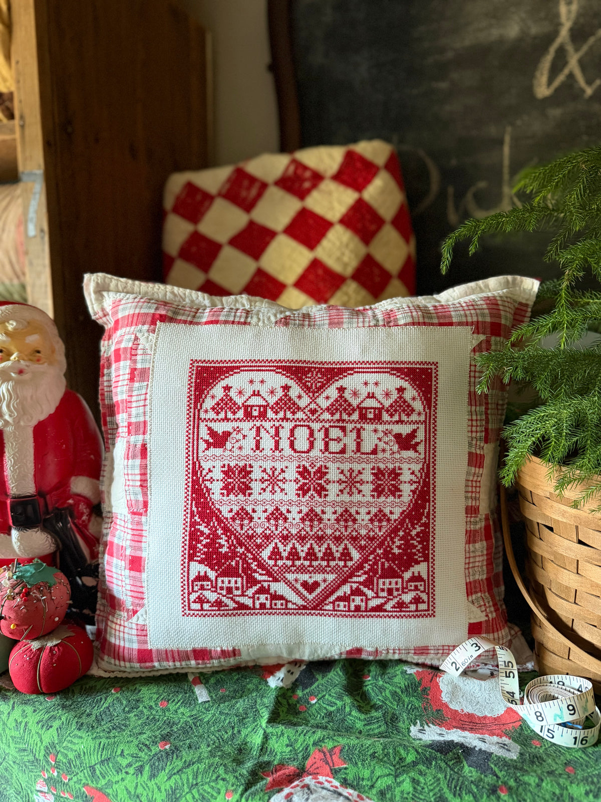 Cross Stitched Noel Pillow