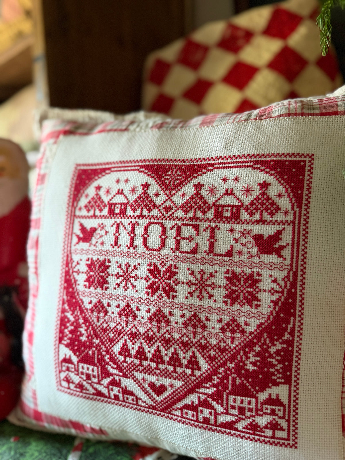 Cross Stitched Noel Pillow