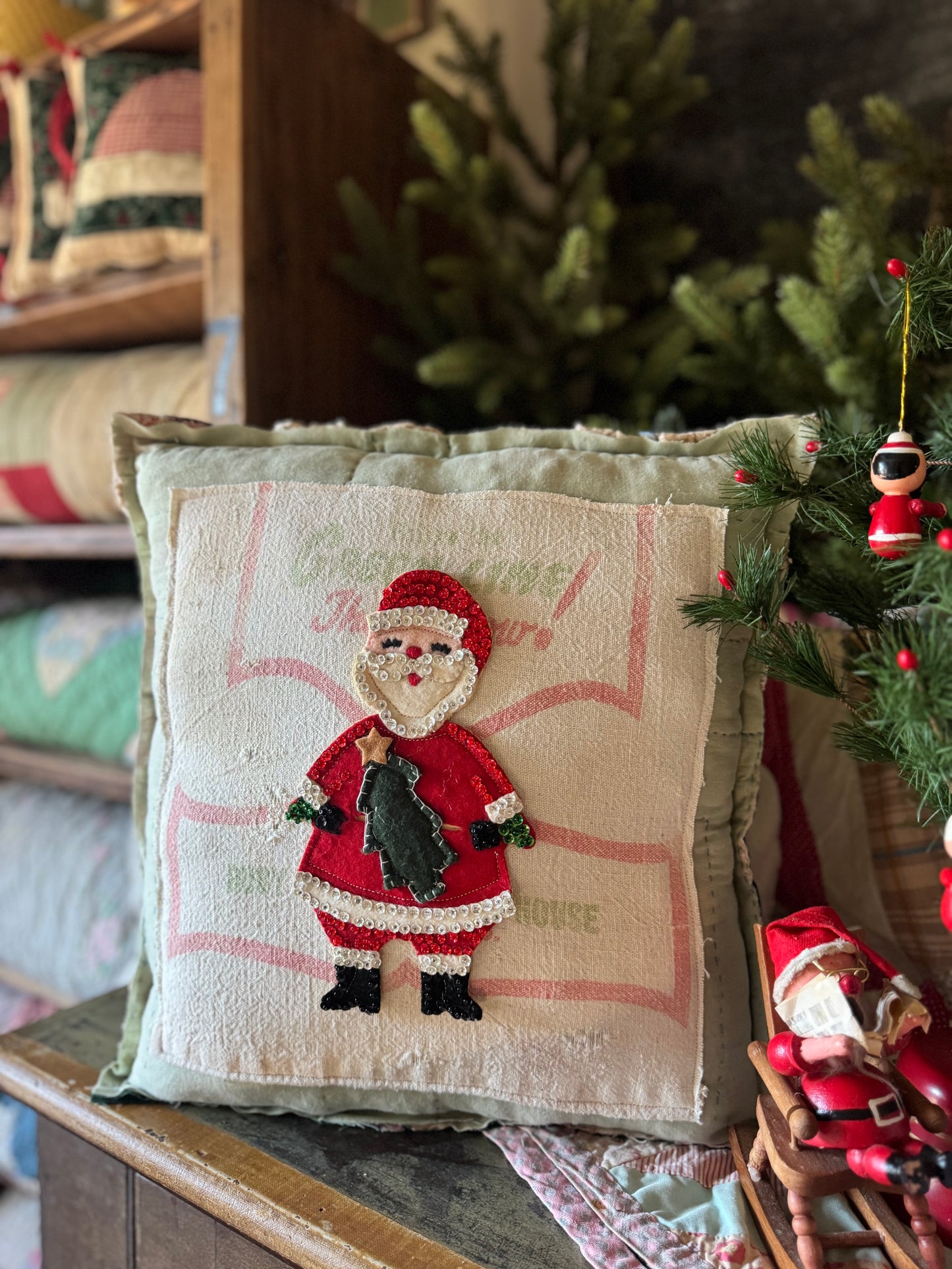 Vintage Santa layered pillow 1