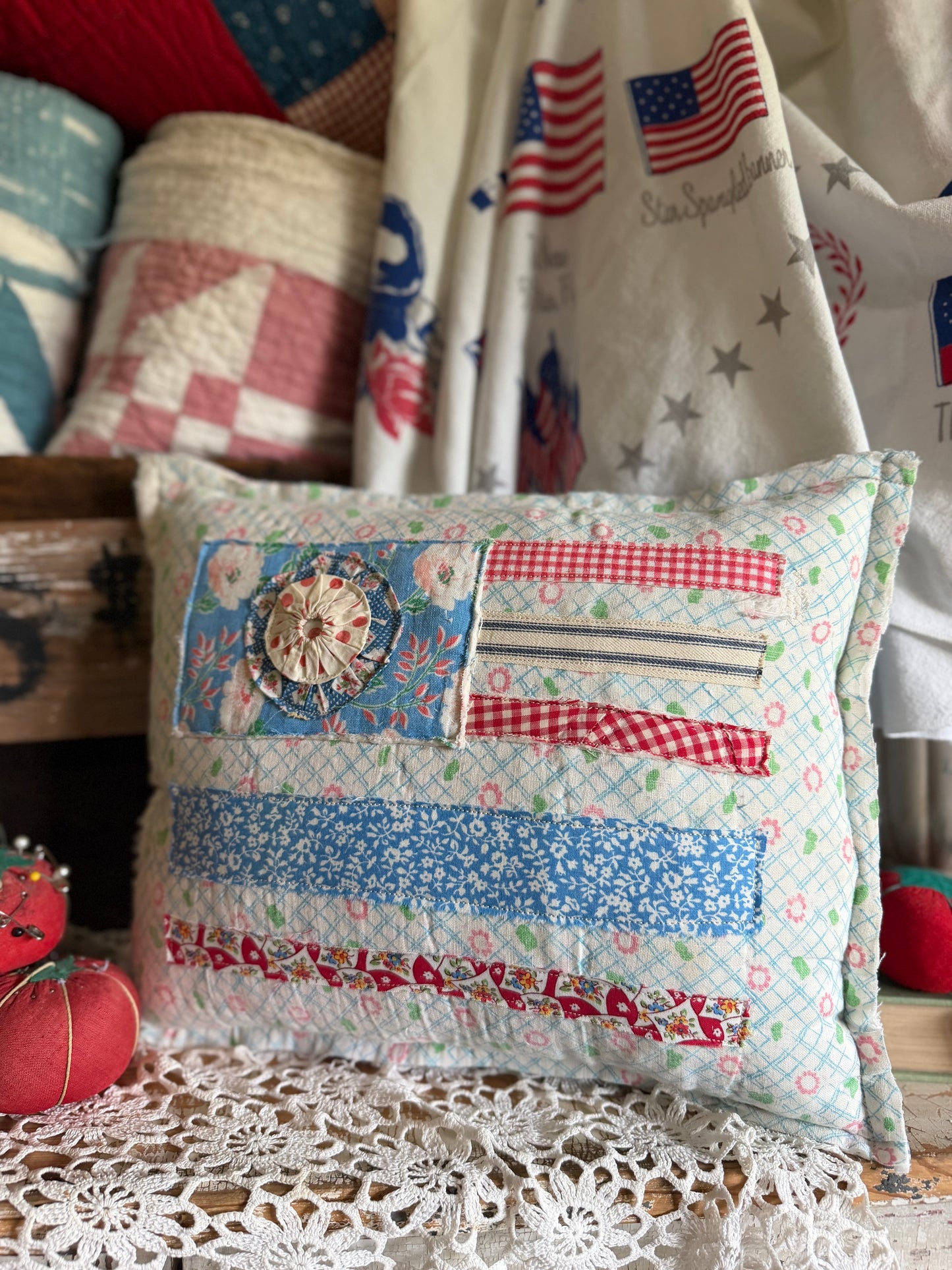 Red, White, and Bloom Pillow 7