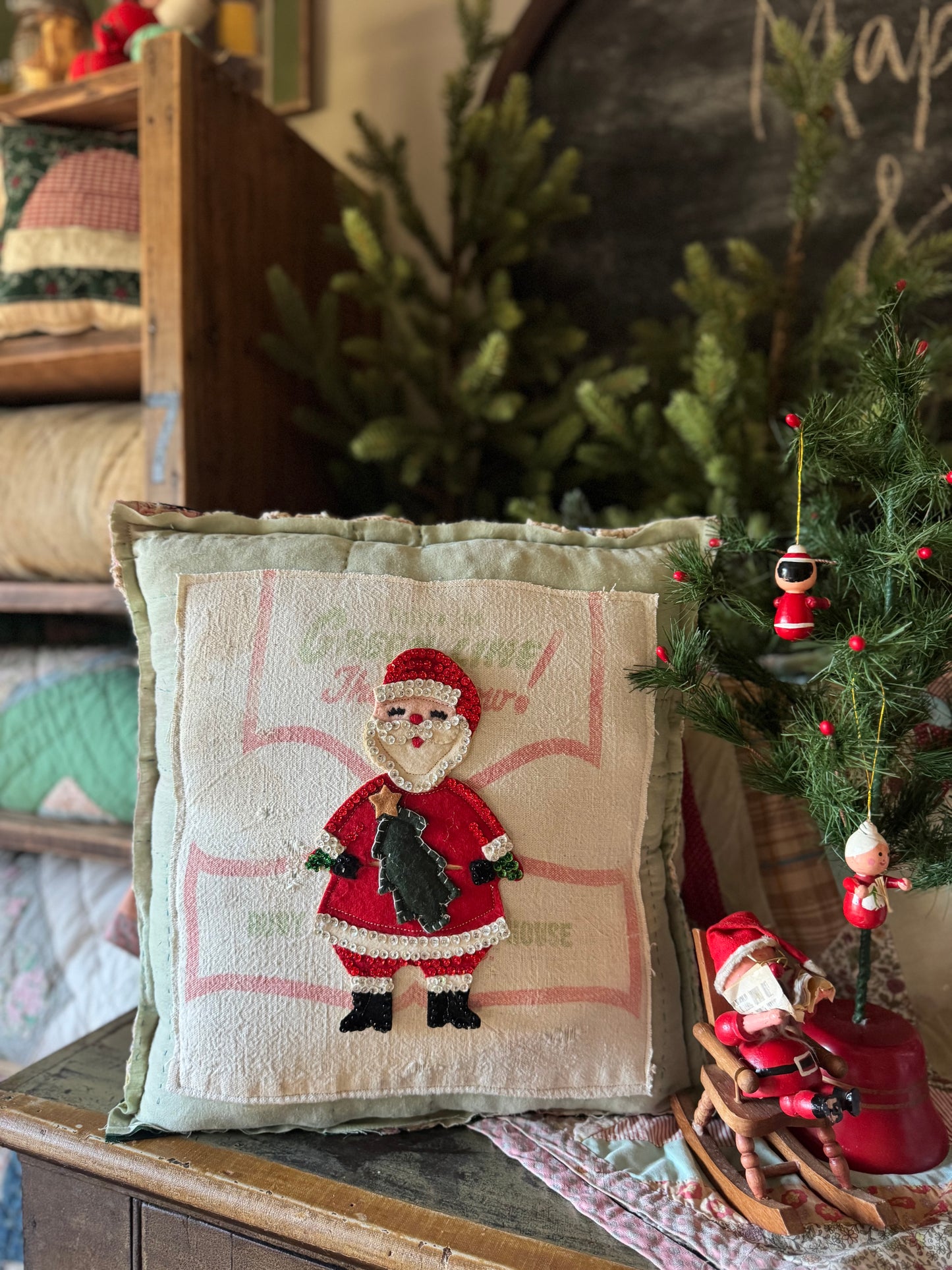 Vintage Santa layered pillow 1