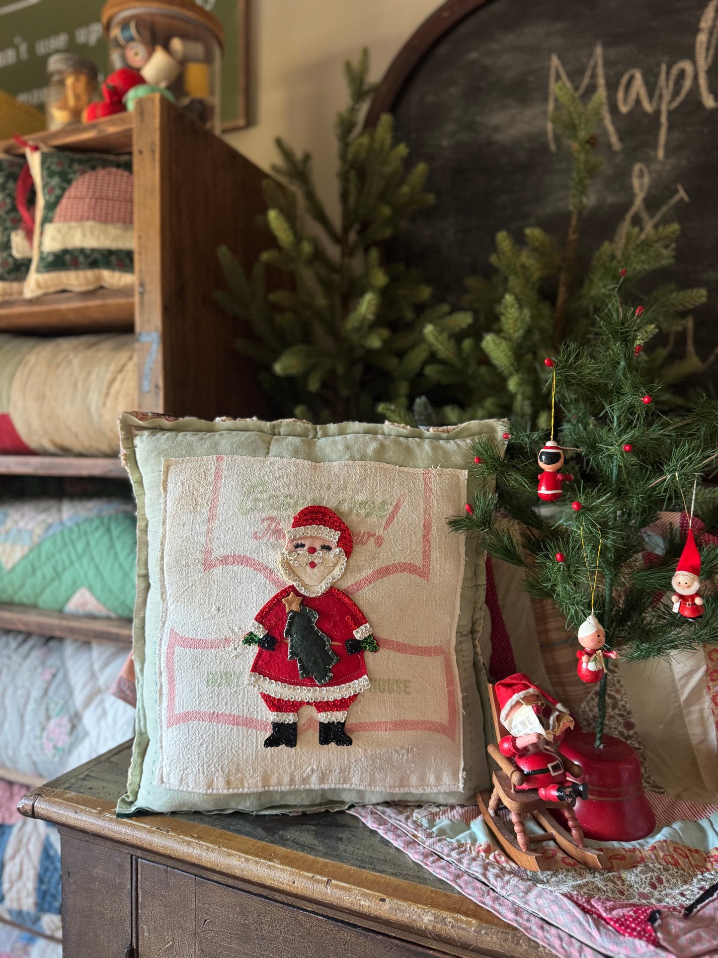 Vintage Santa layered pillow 1