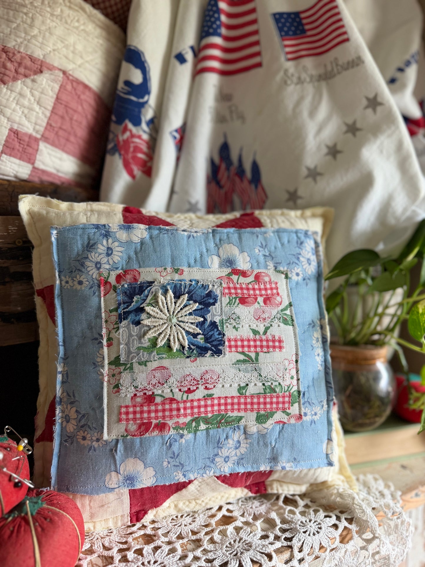 Red, White, and Bloom Pillow 3