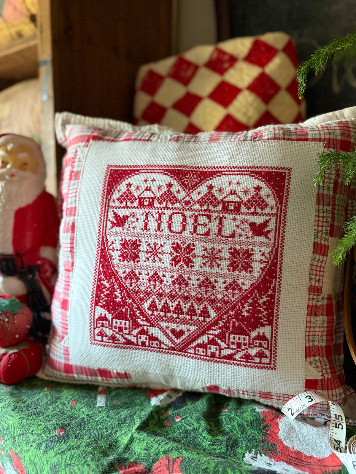 Cross Stitched Noel Pillow