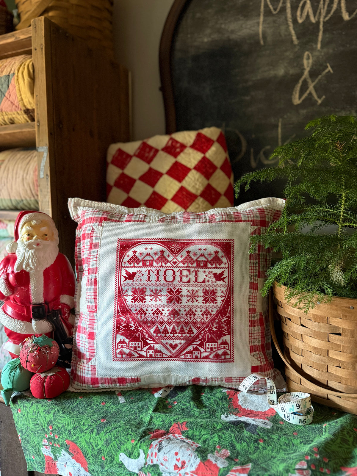 Cross Stitched Noel Pillow