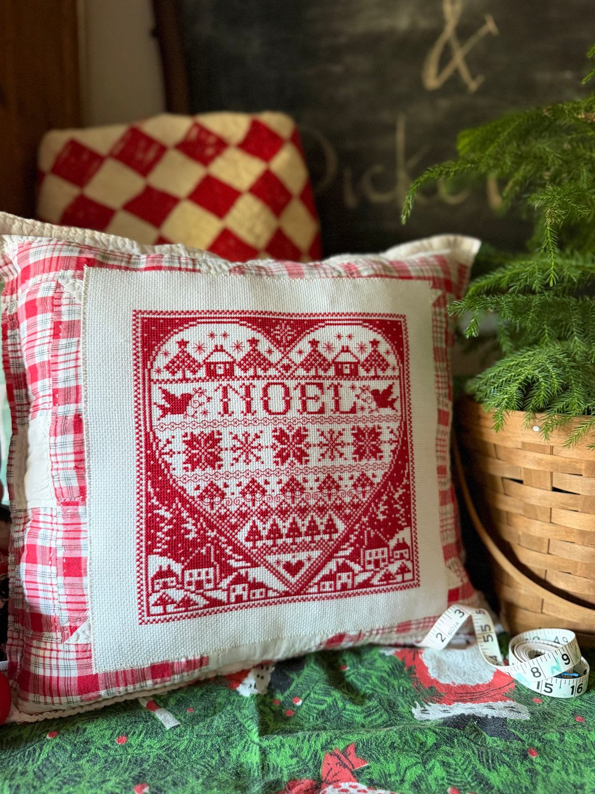 Cross Stitched Noel Pillow