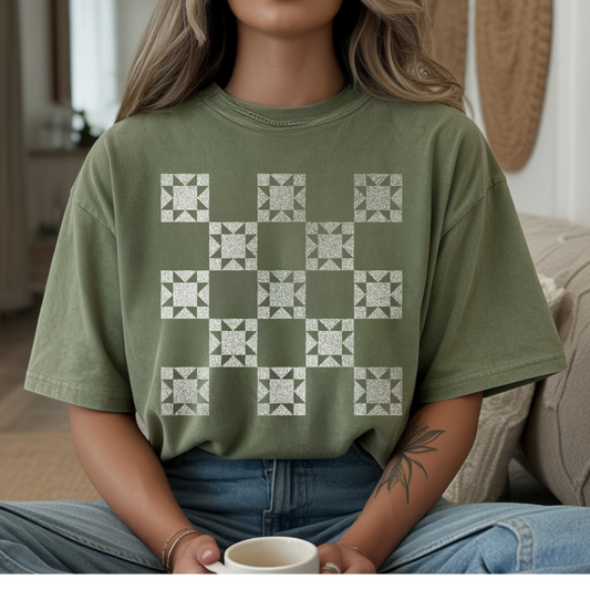 Quilt Block Tshirt or Long sleeve