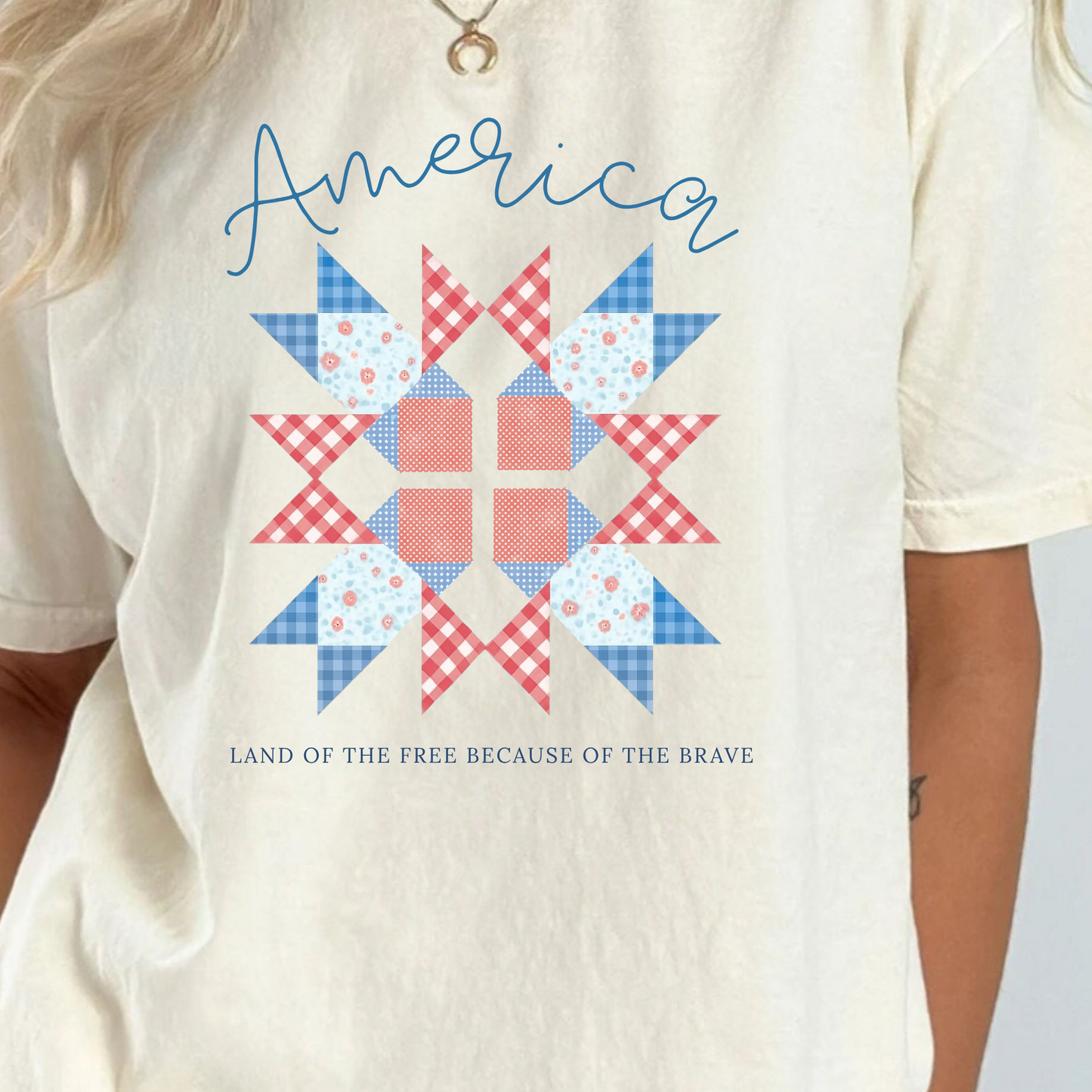 American Land of the free because of the brave Quilt block Tshirt or Long sleeve