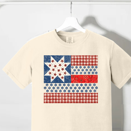 American Flag Quilt Design Tshirt or Long sleeve